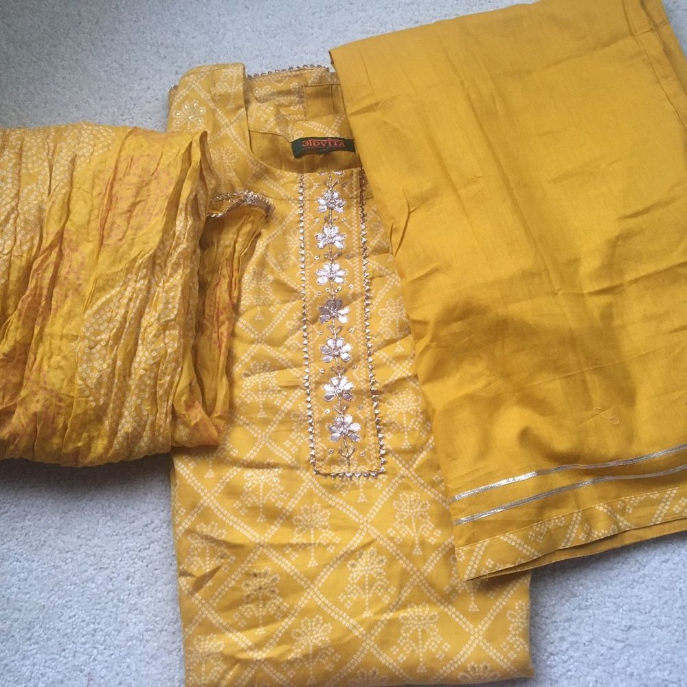 3 piece yellow Indian salwar suit set